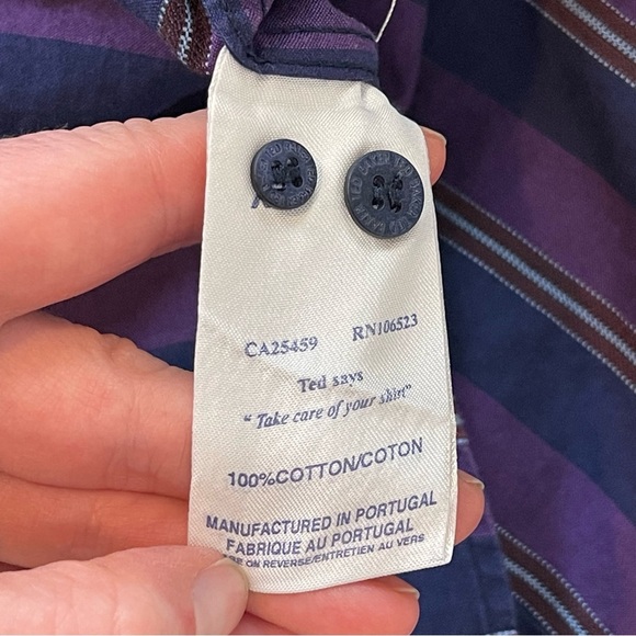 TED BAKER Men Long Sleeve Casual Formal button up Striped Shirt Size 2 S purple - Picture 9 of 10